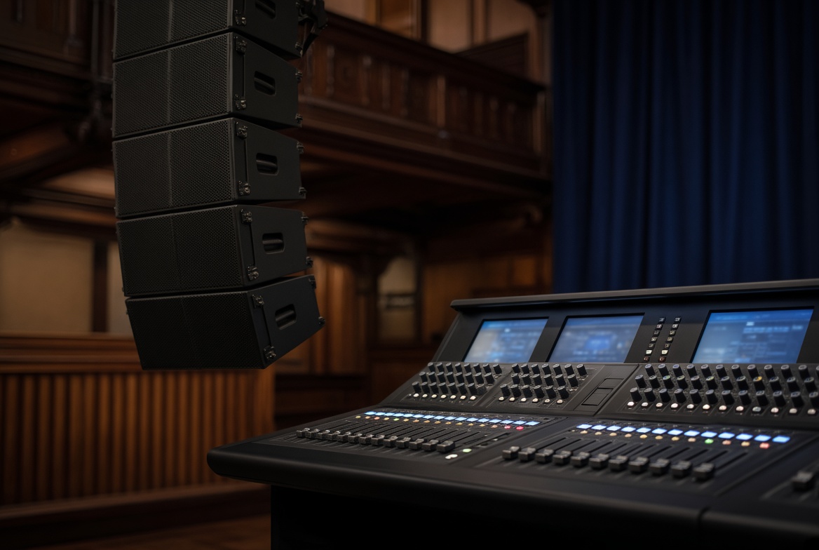 Chapel audio console and speakers